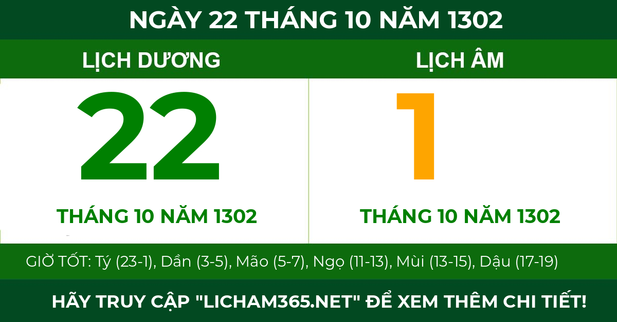 lịch âm ngày 22 tháng 10 năm 1302