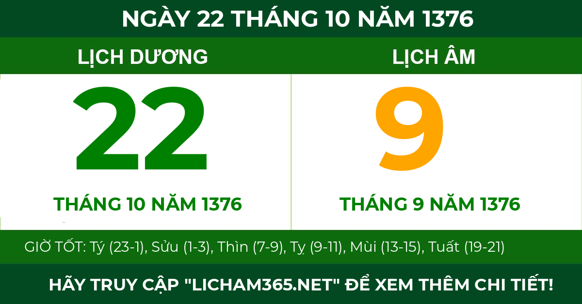 lịch âm ngày 22 tháng 10 năm 1376