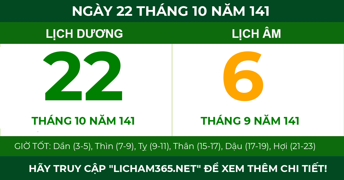 lịch âm ngày 22 tháng 10 năm 141
