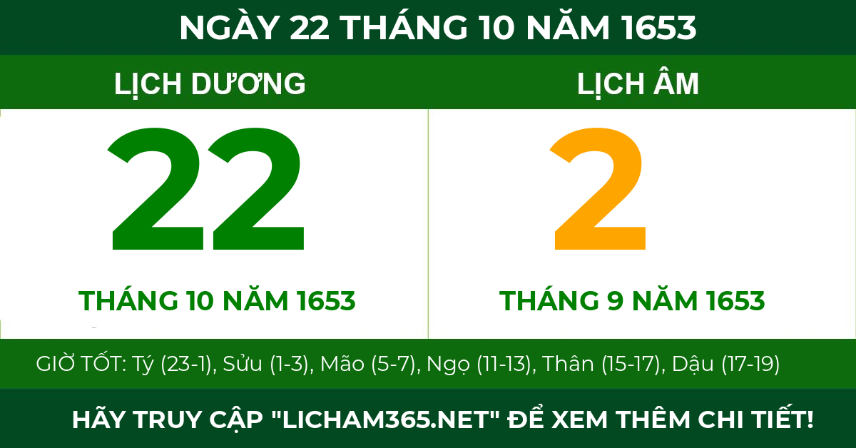 lịch âm ngày 22 tháng 10 năm 1653