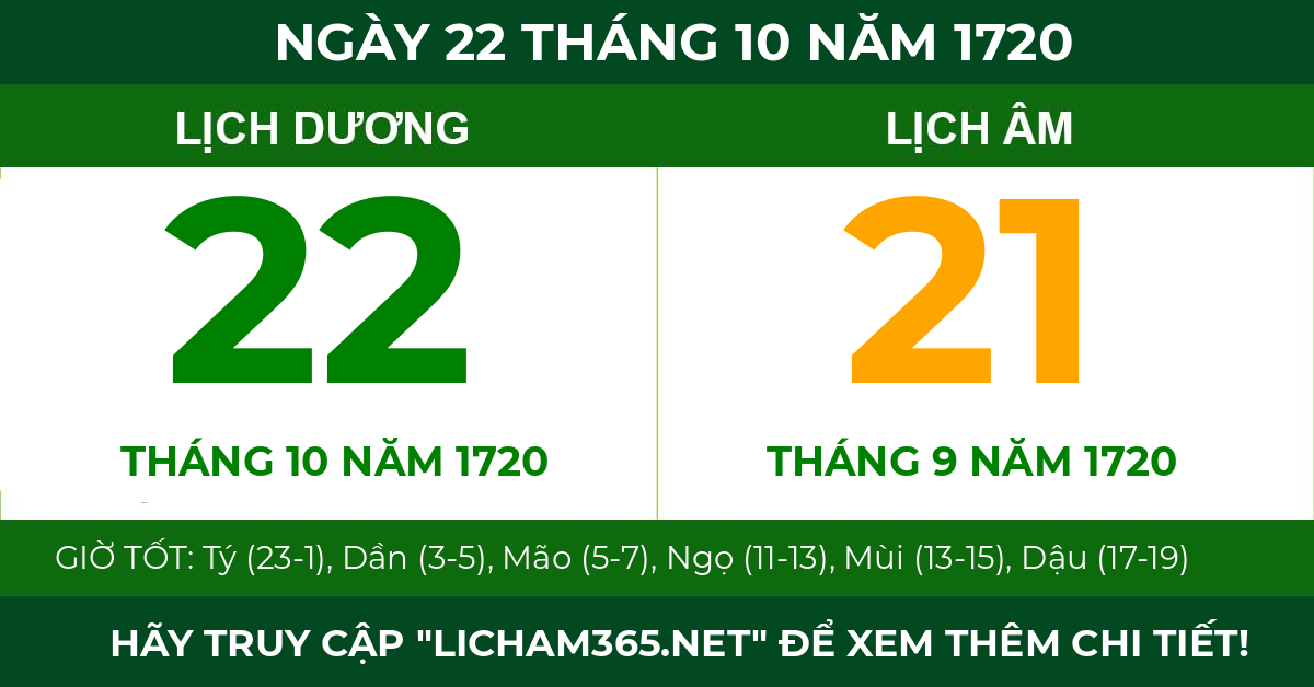 lịch âm ngày 22 tháng 10 năm 1720