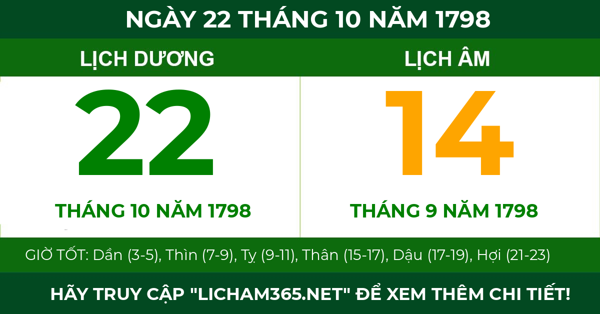 lịch âm ngày 22 tháng 10 năm 1798
