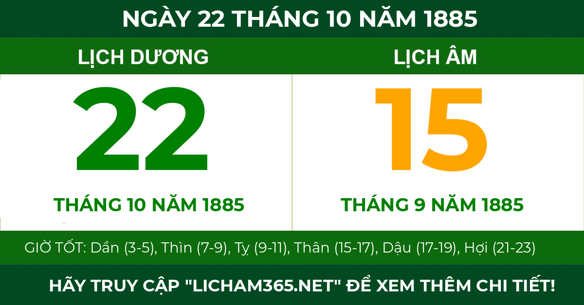 lịch âm ngày 22 tháng 10 năm 1885