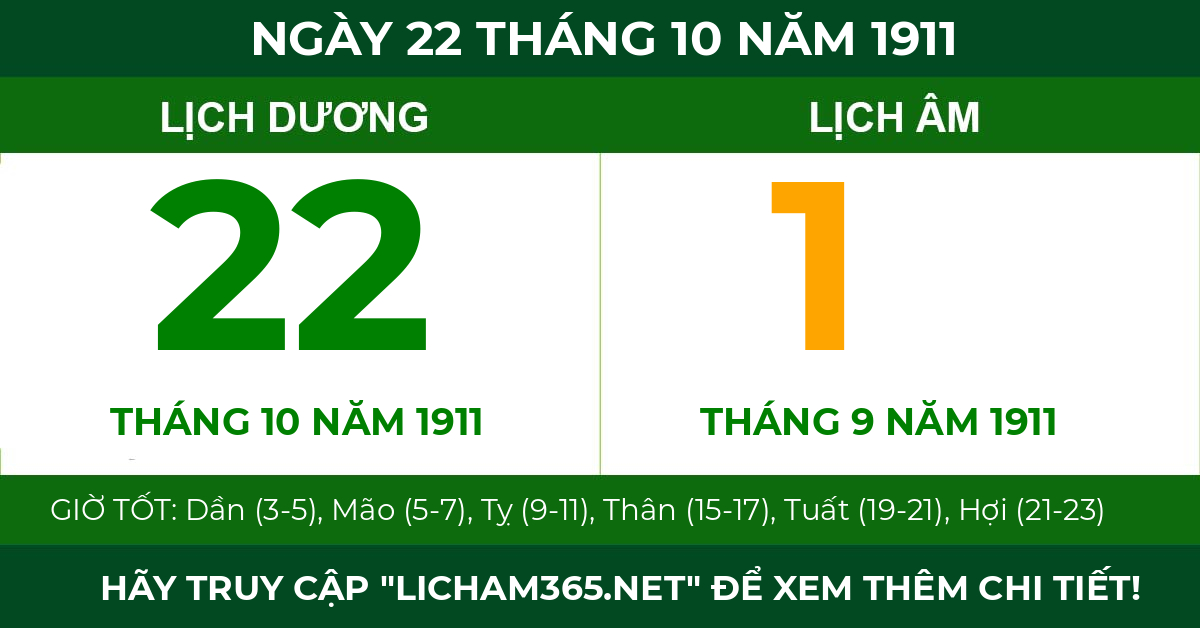 lịch âm ngày 22 tháng 10 năm 1911