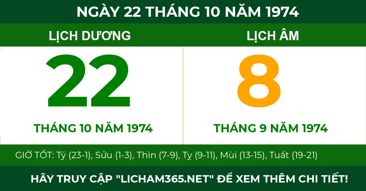 lịch âm ngày 22 tháng 10 năm 1974