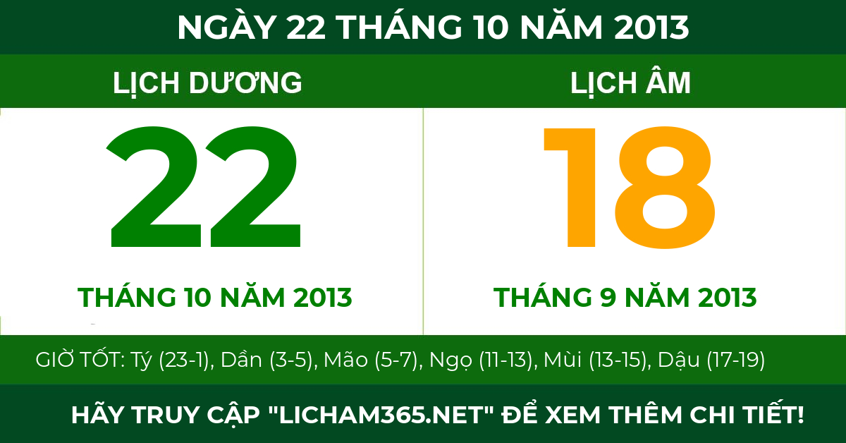 lịch âm ngày 22 tháng 10 năm 2013