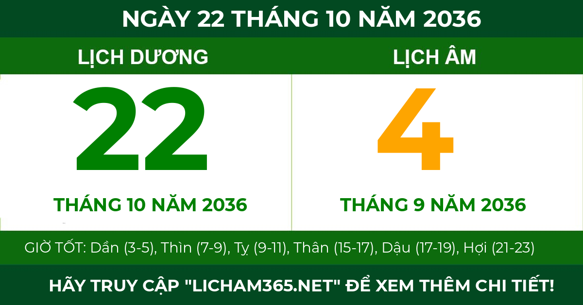 lịch âm ngày 22 tháng 10 năm 2036
