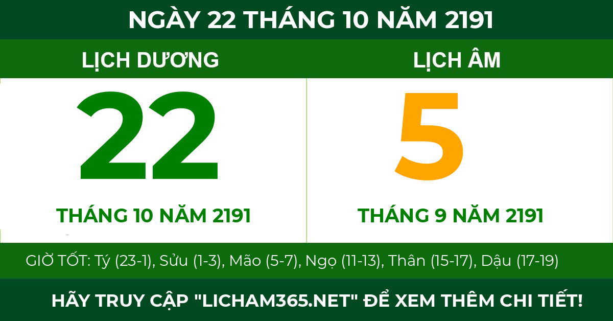 lịch âm ngày 22 tháng 10 năm 2191