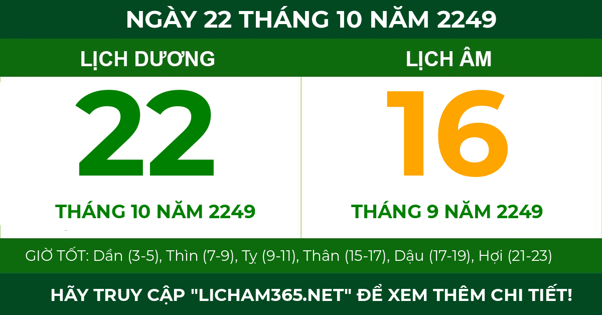 lịch âm ngày 22 tháng 10 năm 2249