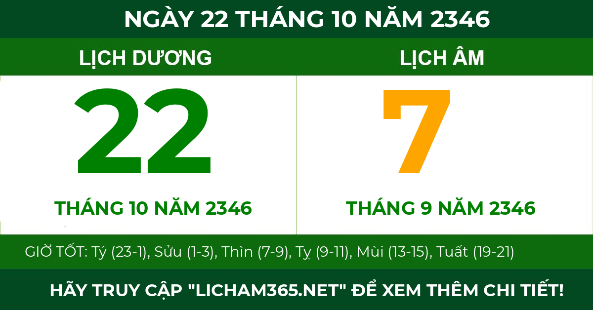 lịch âm ngày 22 tháng 10 năm 2346