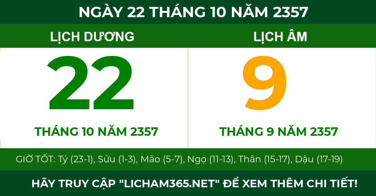lịch âm ngày 22 tháng 10 năm 2357