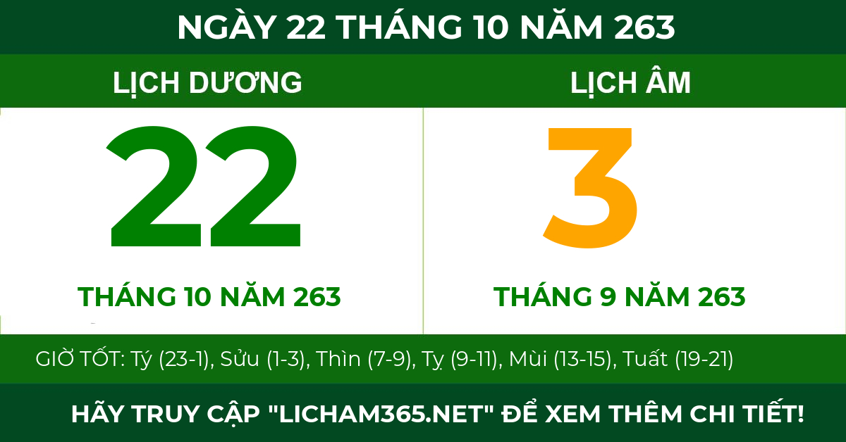lịch âm ngày 22 tháng 10 năm 263