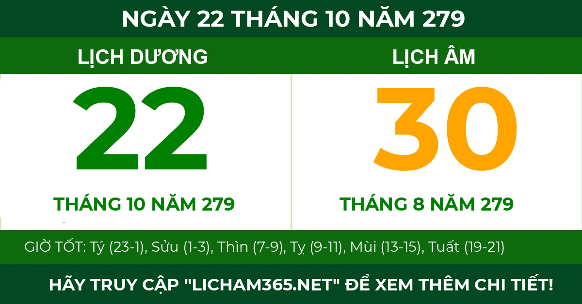 lịch âm ngày 22 tháng 10 năm 279