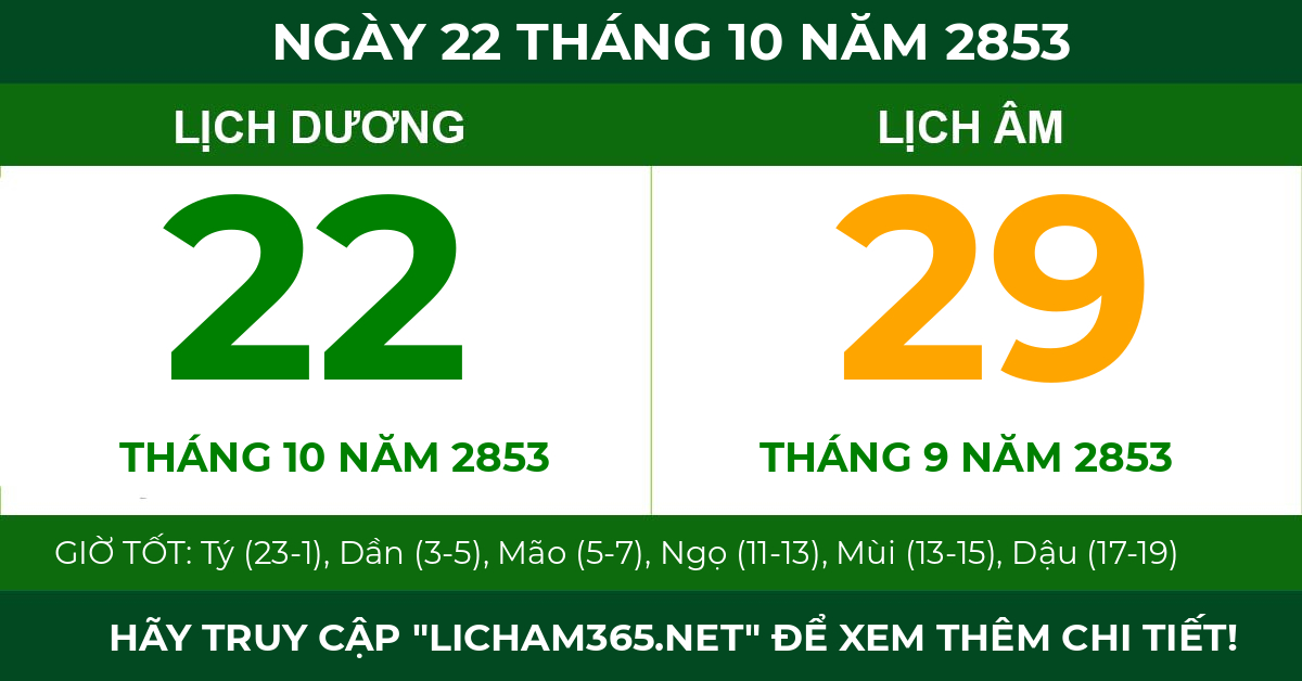 lịch âm ngày 22 tháng 10 năm 2853