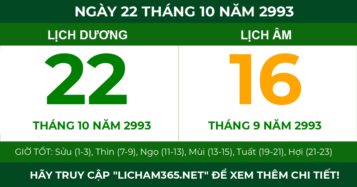 lịch âm ngày 22 tháng 10 năm 2993