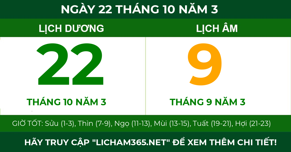 lịch âm ngày 22 tháng 10 năm 3