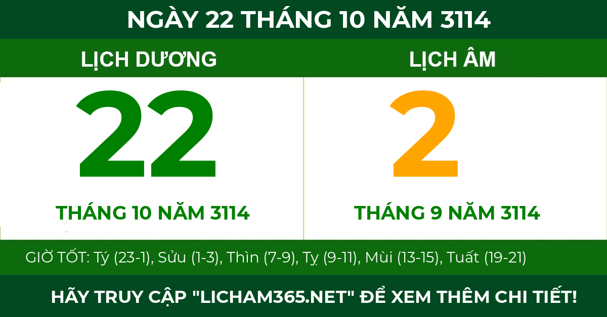 lịch âm ngày 22 tháng 10 năm 3114