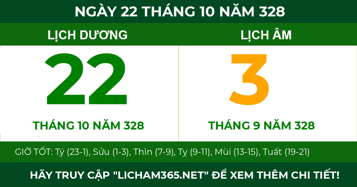 lịch âm ngày 22 tháng 10 năm 328