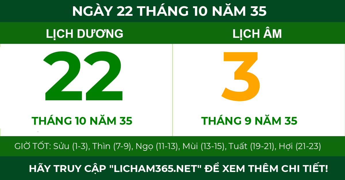 lịch âm ngày 22 tháng 10 năm 35