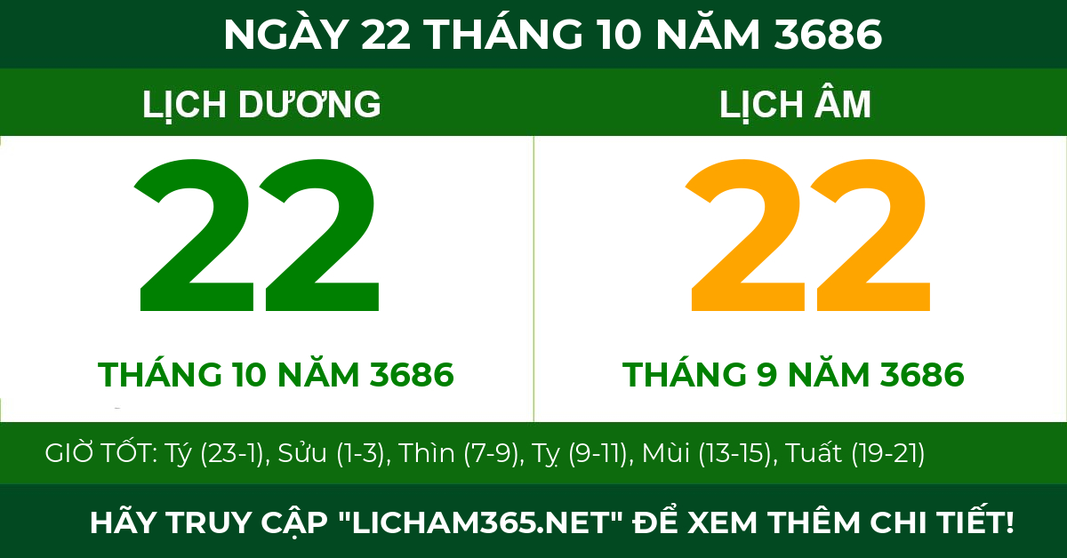 lịch âm ngày 22 tháng 10 năm 3686