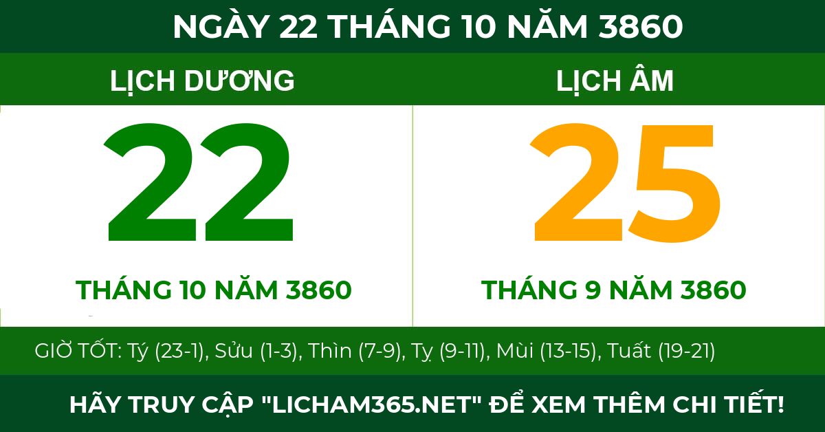 lịch âm ngày 22 tháng 10 năm 3860