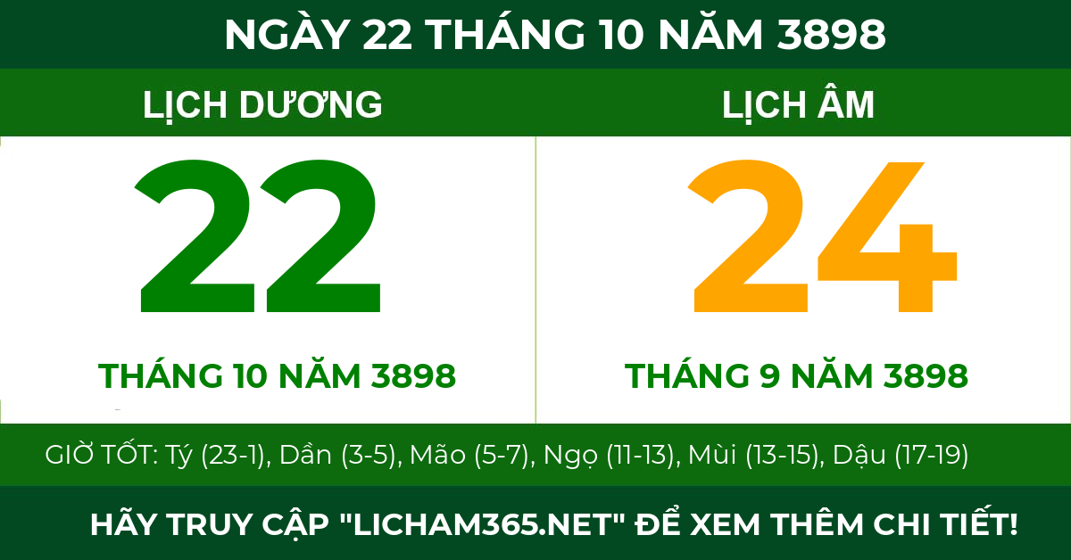 lịch âm ngày 22 tháng 10 năm 3898