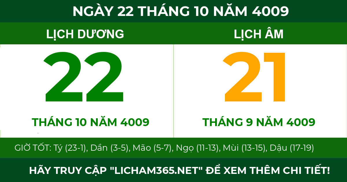 lịch âm ngày 22 tháng 10 năm 4009