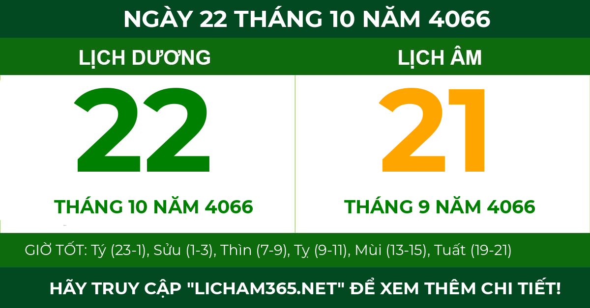 lịch âm ngày 22 tháng 10 năm 4066