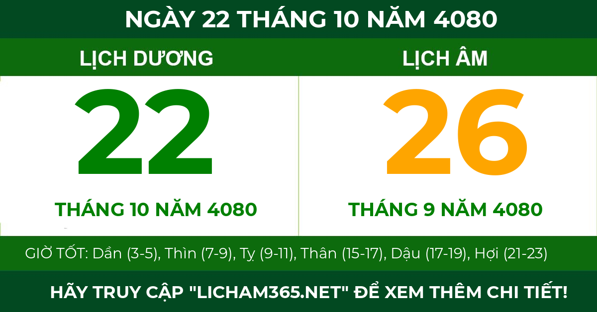 lịch âm ngày 22 tháng 10 năm 4080