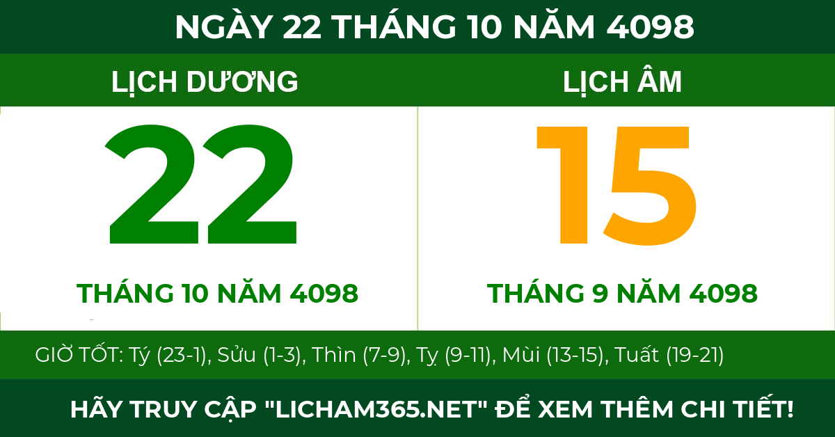 lịch âm ngày 22 tháng 10 năm 4098