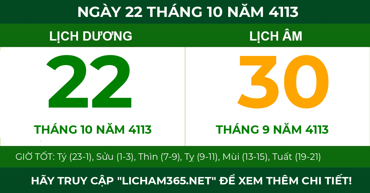 lịch âm ngày 22 tháng 10 năm 4113