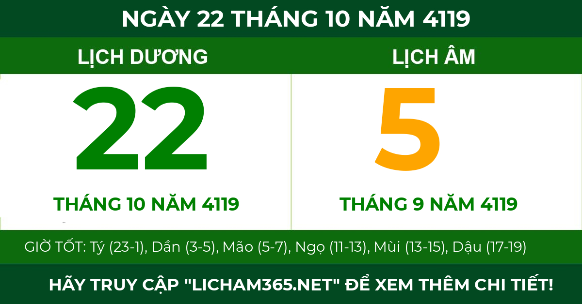 lịch âm ngày 22 tháng 10 năm 4119