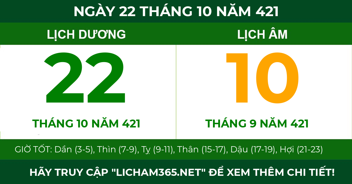lịch âm ngày 22 tháng 10 năm 421