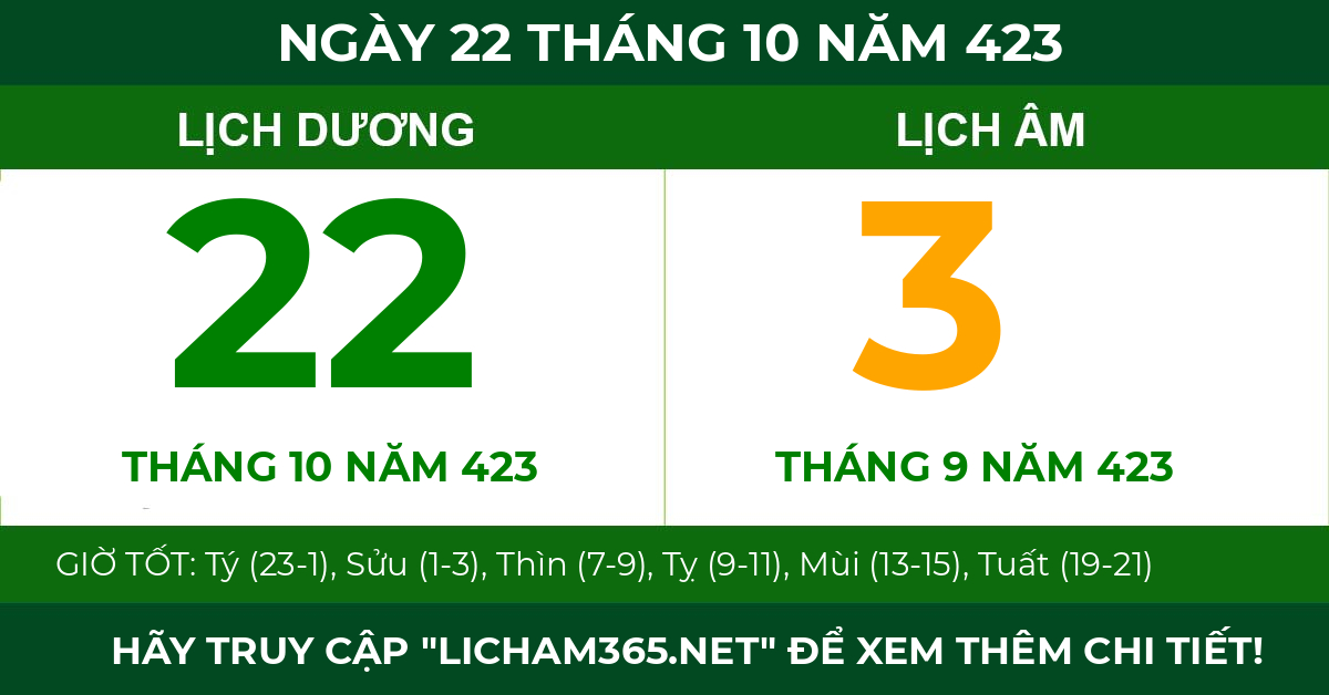 lịch âm ngày 22 tháng 10 năm 423