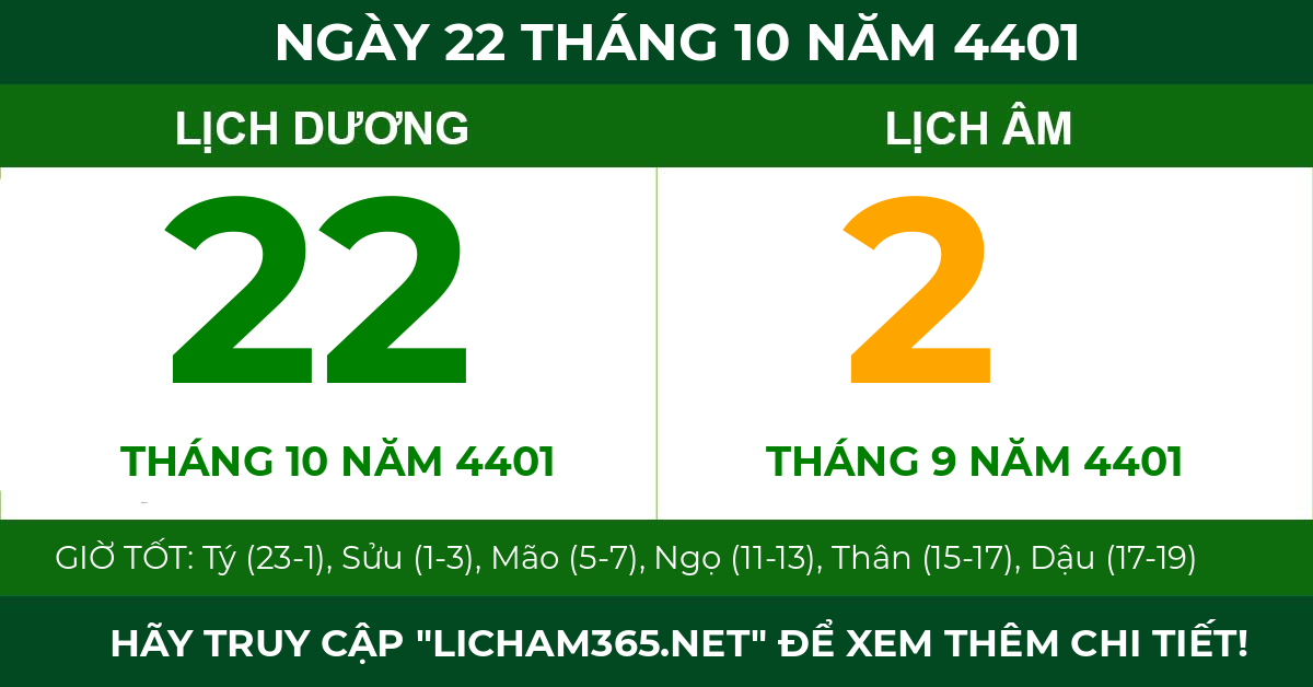 lịch âm ngày 22 tháng 10 năm 4401