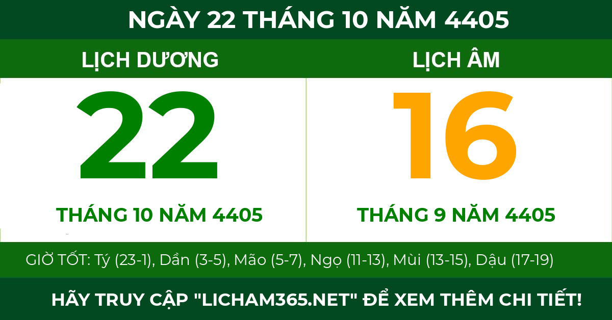 lịch âm ngày 22 tháng 10 năm 4405