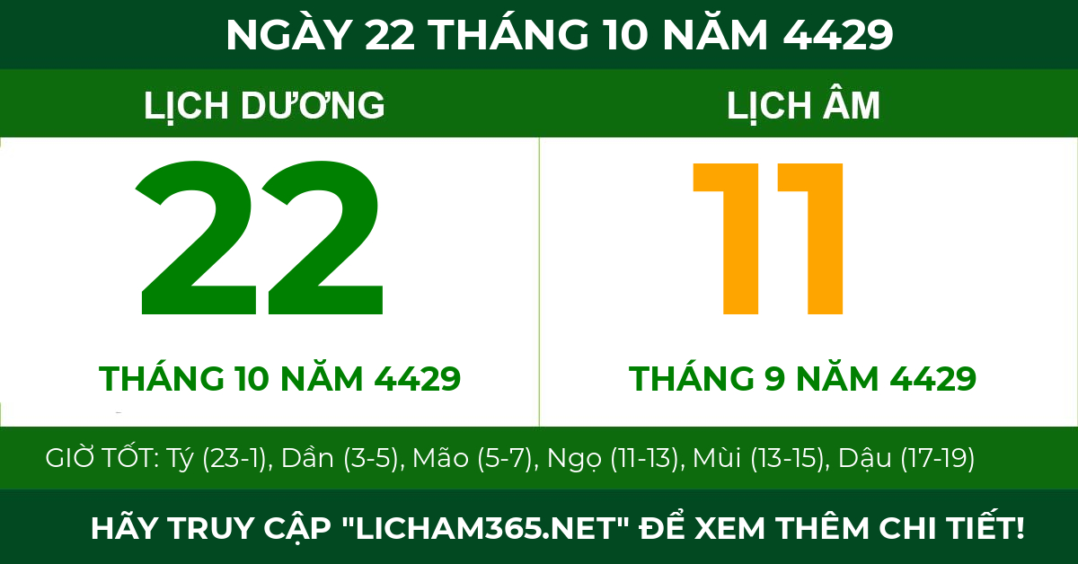 lịch âm ngày 22 tháng 10 năm 4429