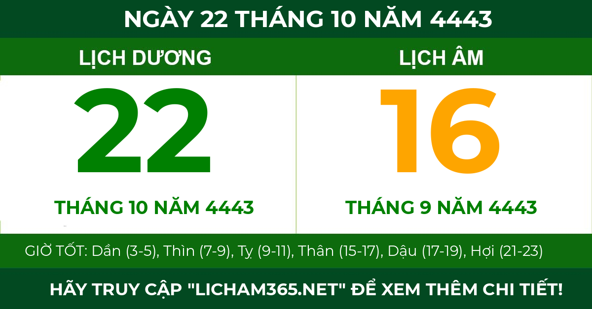 lịch âm ngày 22 tháng 10 năm 4443