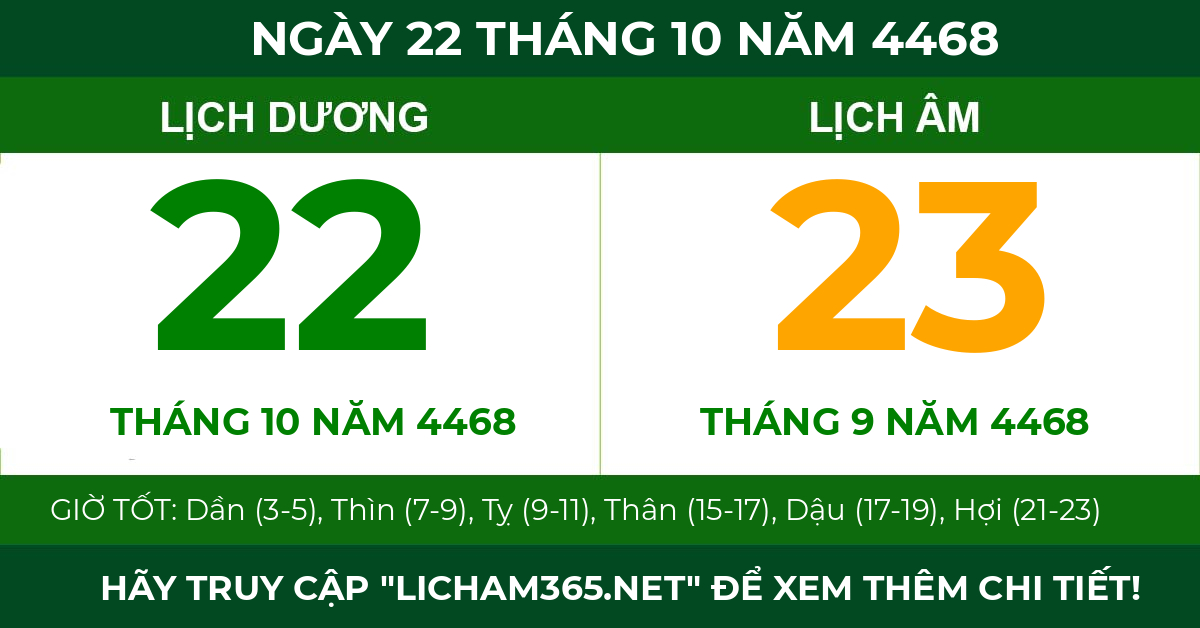 lịch âm ngày 22 tháng 10 năm 4468