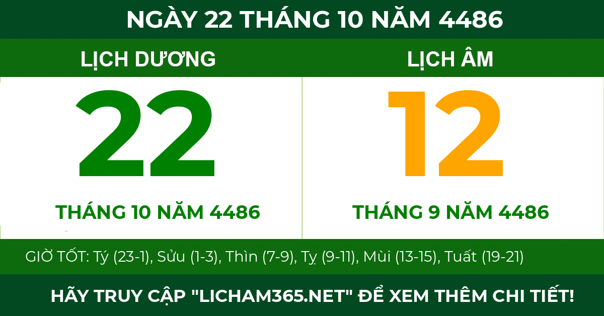 lịch âm ngày 22 tháng 10 năm 4486