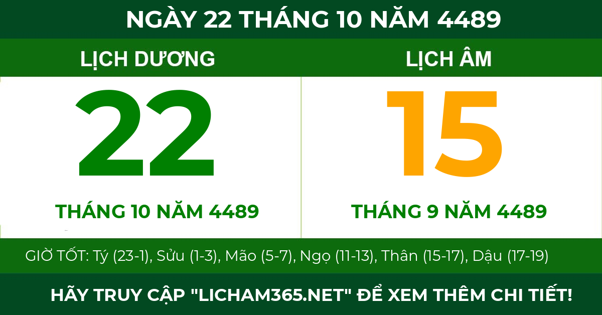 lịch âm ngày 22 tháng 10 năm 4489