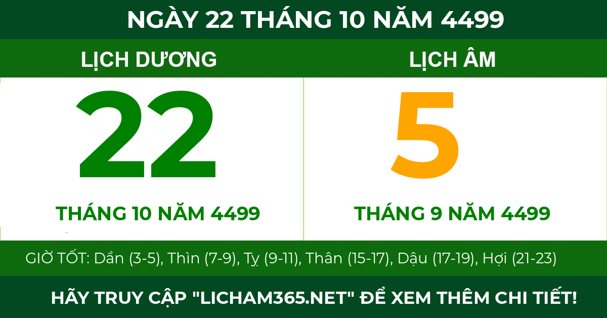 lịch âm ngày 22 tháng 10 năm 4499