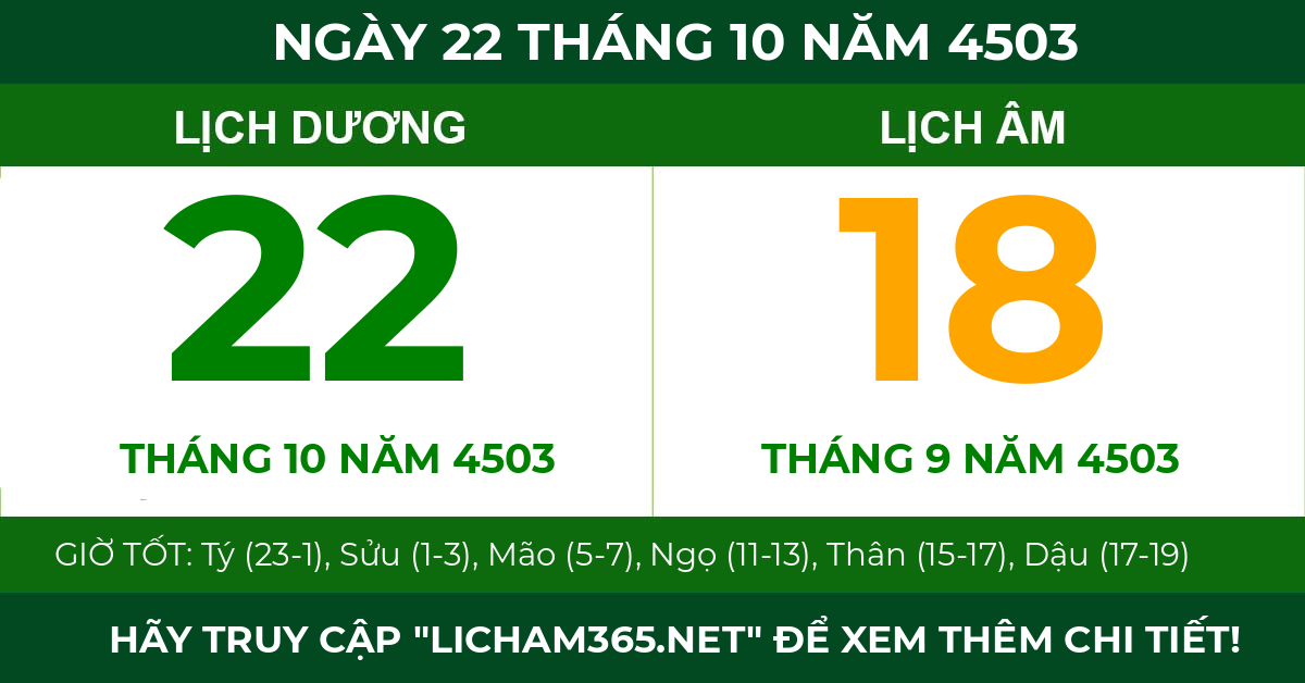 lịch âm ngày 22 tháng 10 năm 4503