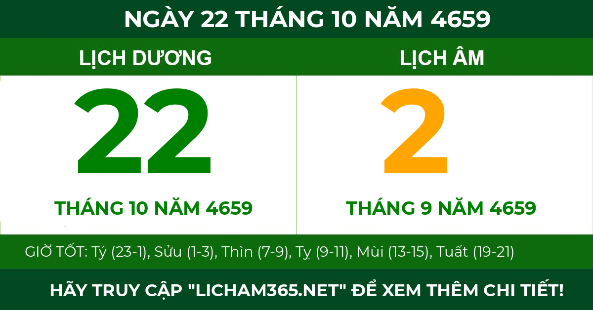 lịch âm ngày 22 tháng 10 năm 4659