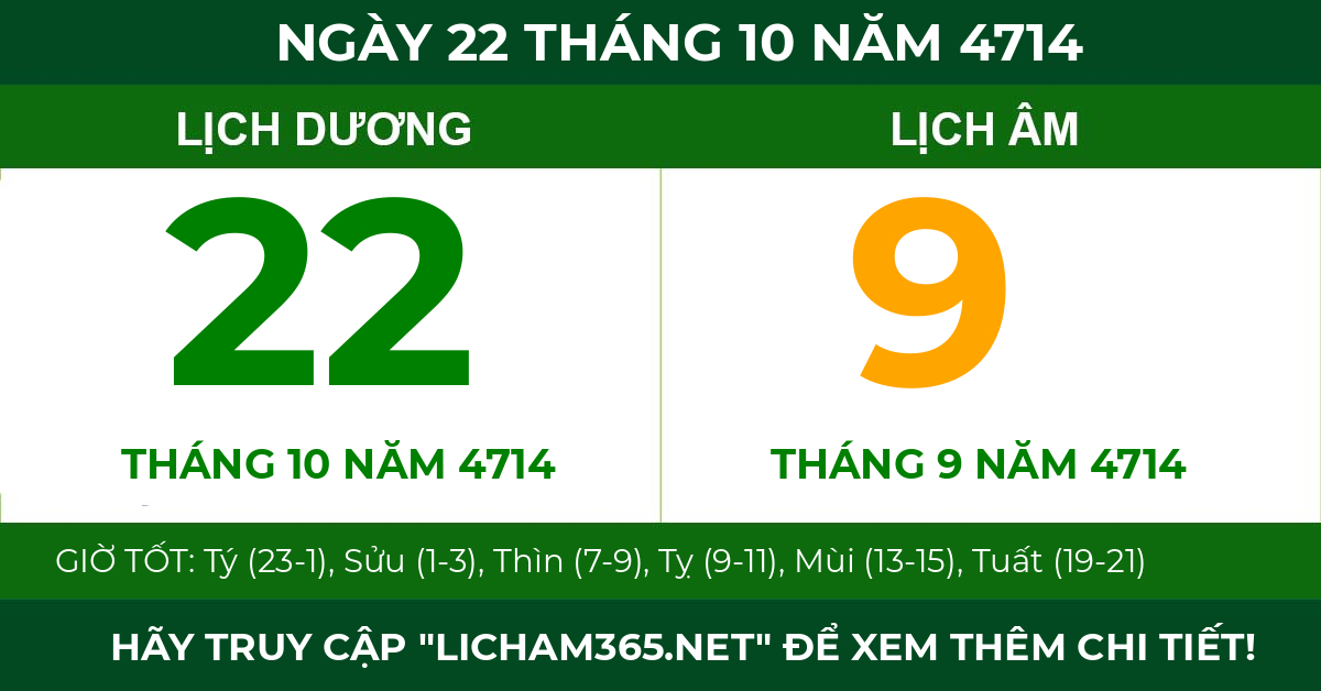 lịch âm ngày 22 tháng 10 năm 4714