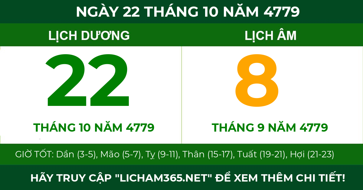 lịch âm ngày 22 tháng 10 năm 4779