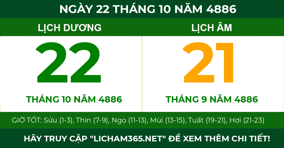 lịch âm ngày 22 tháng 10 năm 4886