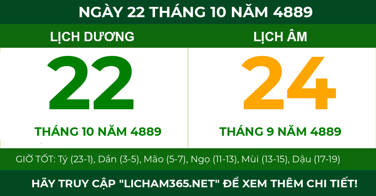 lịch âm ngày 22 tháng 10 năm 4889