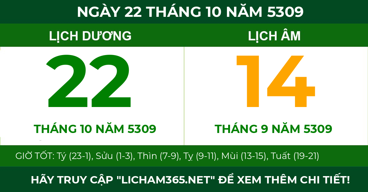 lịch âm ngày 22 tháng 10 năm 5309