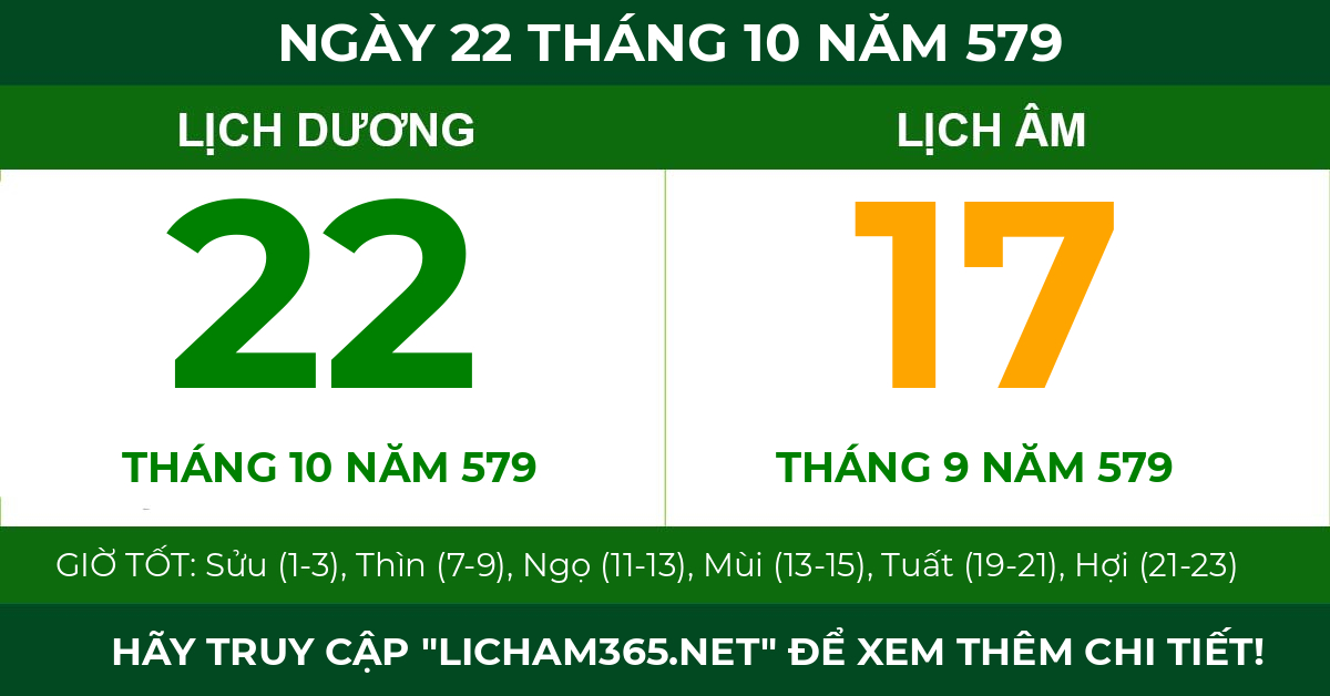 lịch âm ngày 22 tháng 10 năm 579